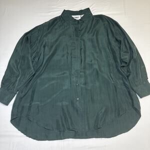Gitano Womens M Vintage 90s Button Up Blouse 100% Silk Dark Green Oversized EUC